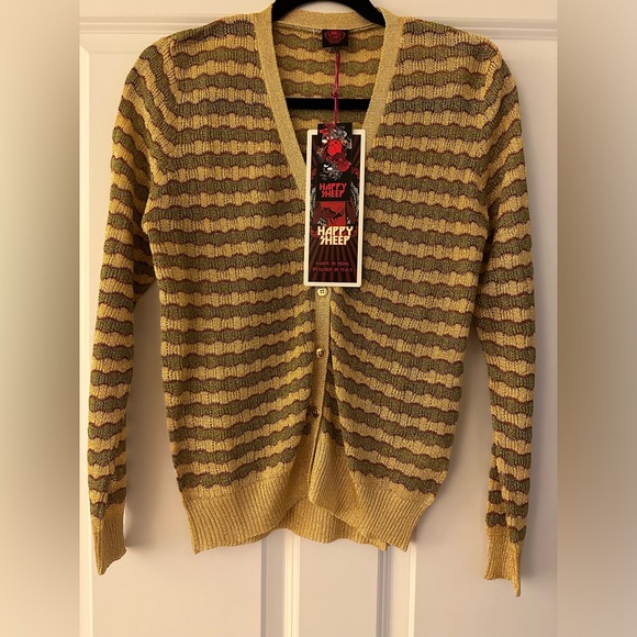 Happy Sheep NWT Size M Cardigan Gold-Copper-Green gold buttons - Picture 4 of 9
